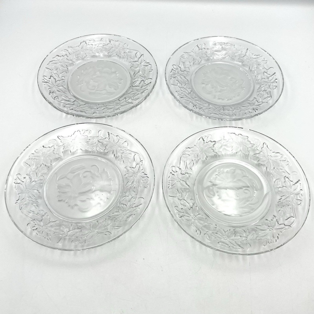 Princess House Fantasia Bread Butter Dessert Plates Set 4 Etched Glass 6 1/8"
